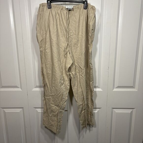 Quacker Factory Linen Pants Womens 2X Beige Boho Coastal Resortcore Lagenlook - Picture 1 of 9